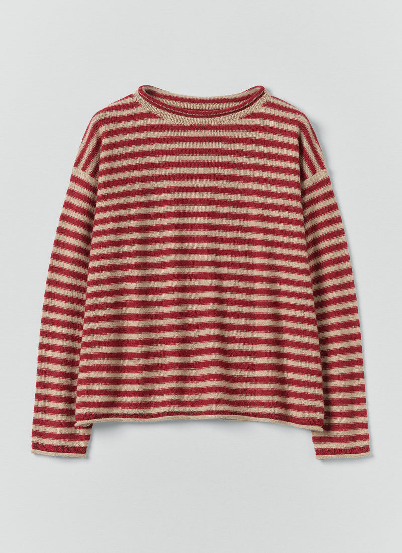 Stripe Lofty Alpaca Wool Sweater | Oatmeal/Red