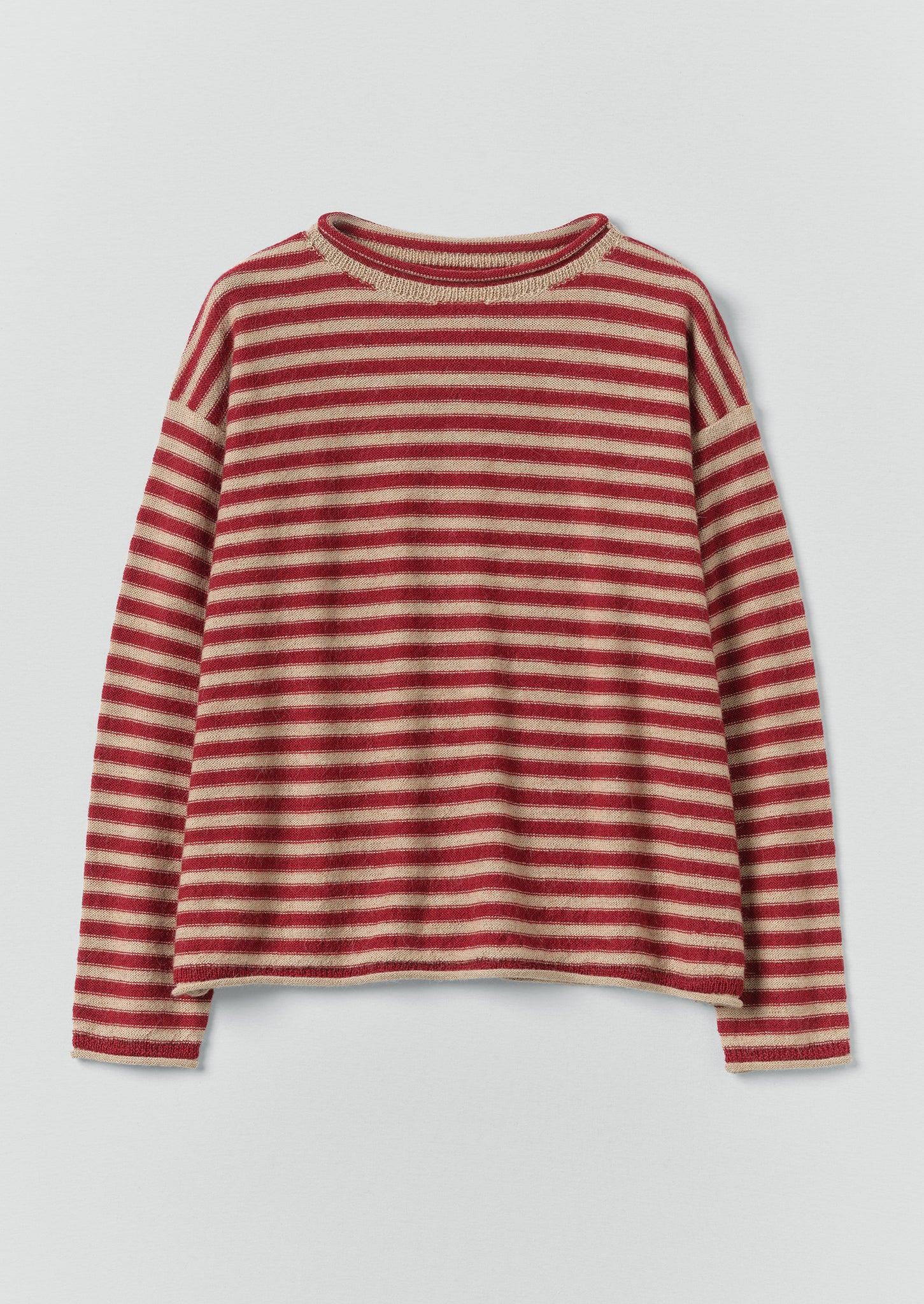 Stripe Alpaca Wool Sweater | Oatmeal/Red