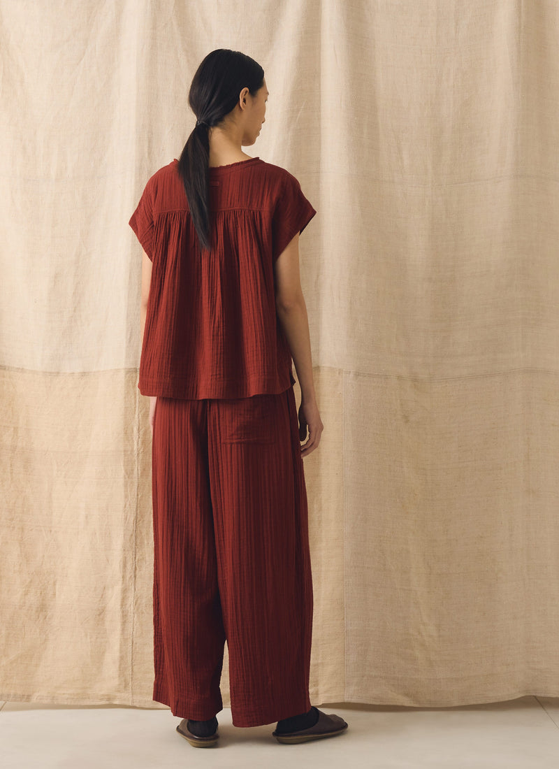 Crinkle Cotton Gauze Top | Tomato Red