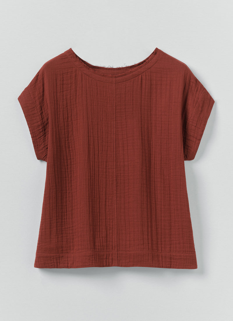 Crinkle Cotton Gauze Top | Tomato Red