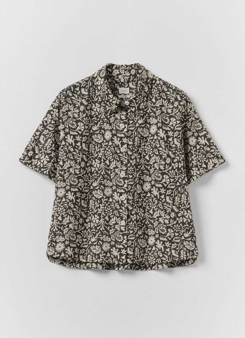 Lore Block Print Short Sleeve Shirt | Dark Coffee/Warm Ecru