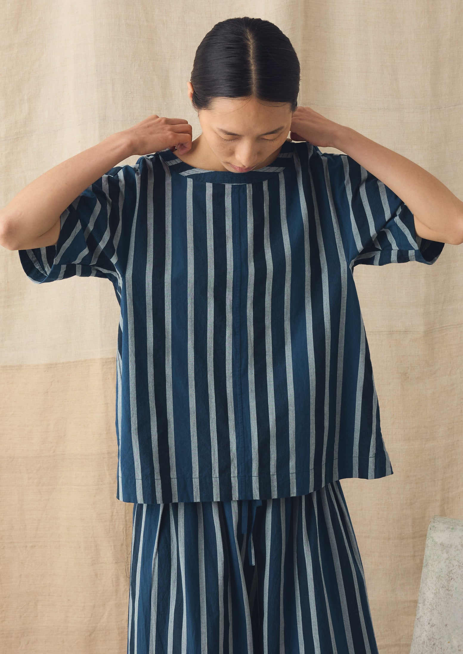 Stripe Cotton Smock Top | French Blue | TOAST