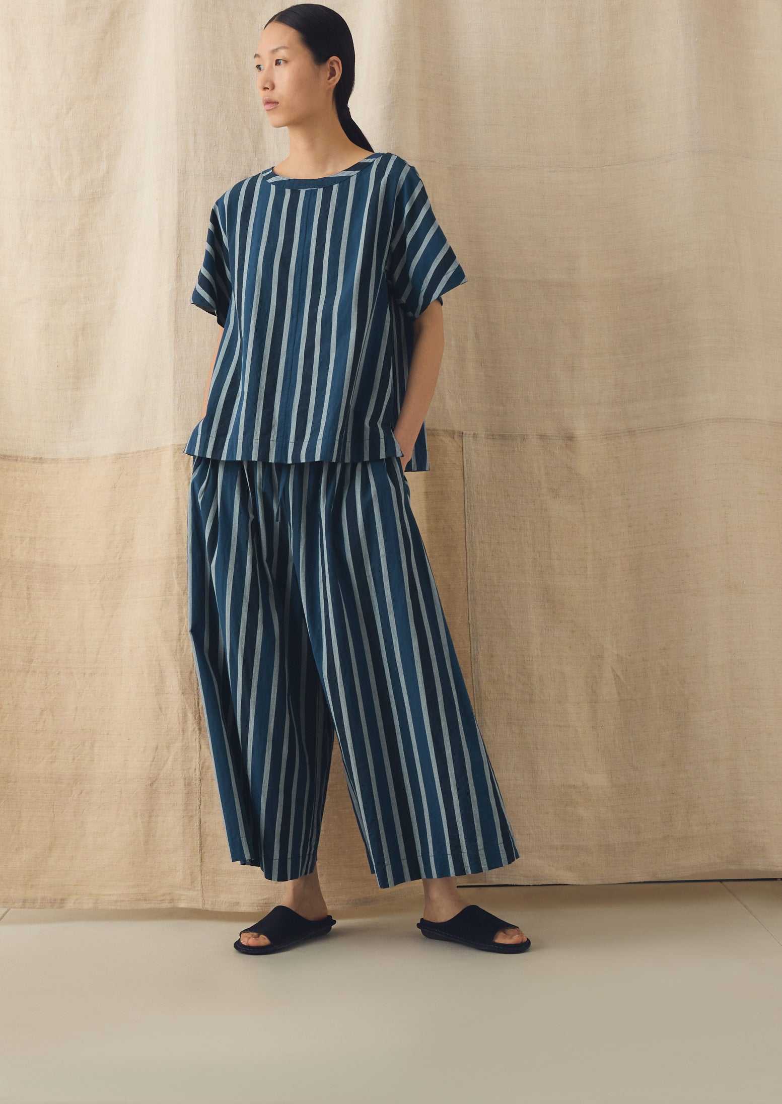 Stripe Cotton Smock Top | French Blue | TOAST