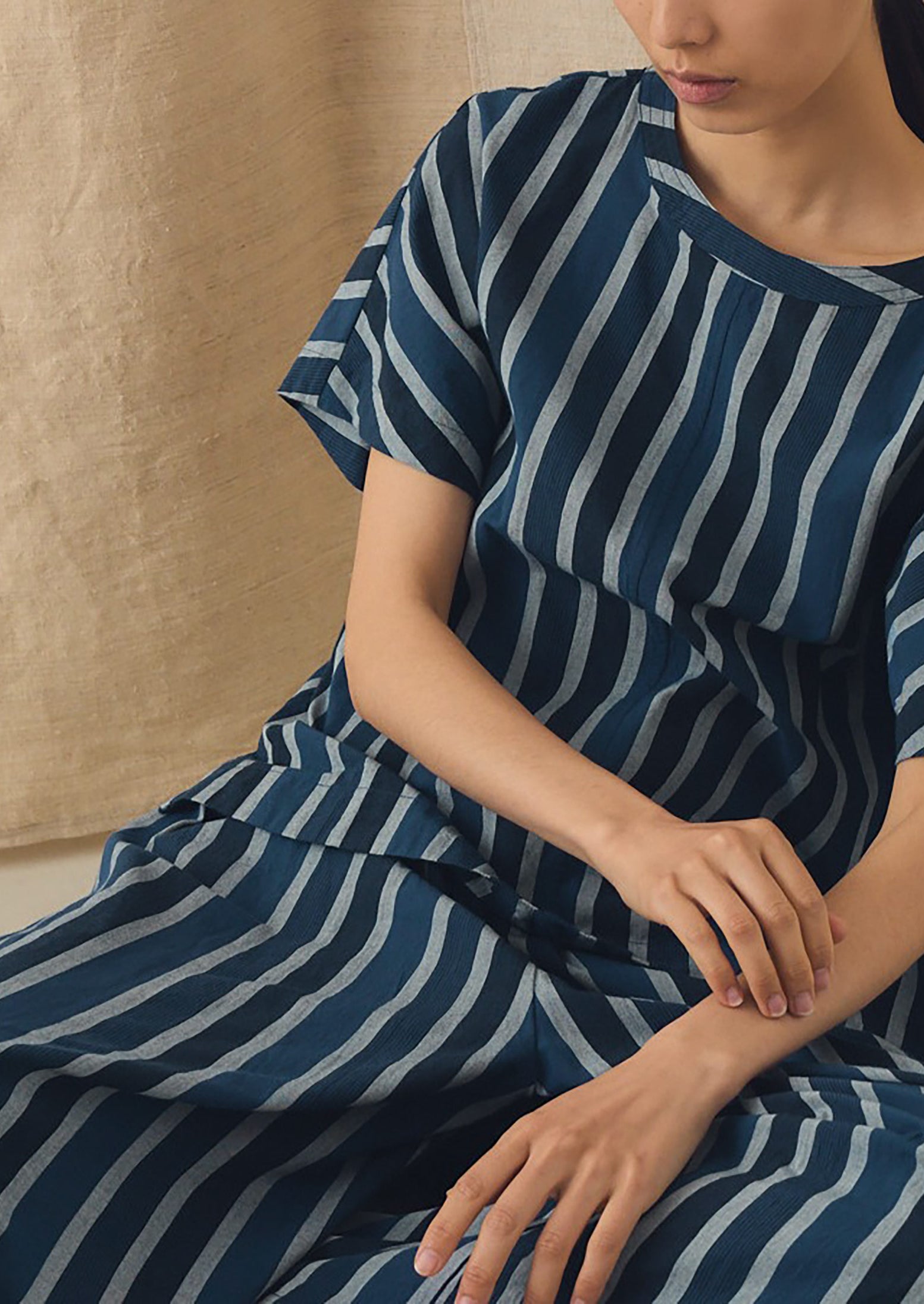 Stripe Cotton Smock Top | French Blue | TOAST
