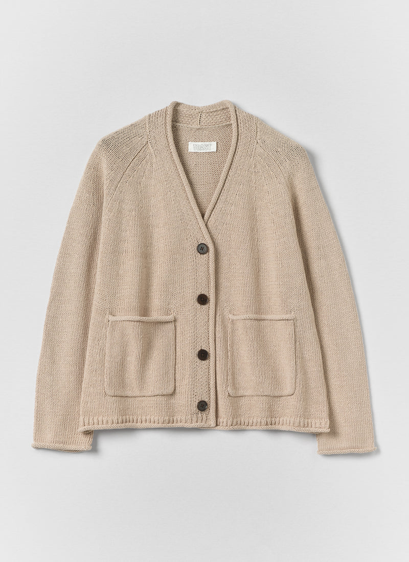 Cotton Linen V Neck Cardigan | Putty