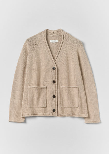 Cotton Linen V Neck Cardigan | Putty | TOAST