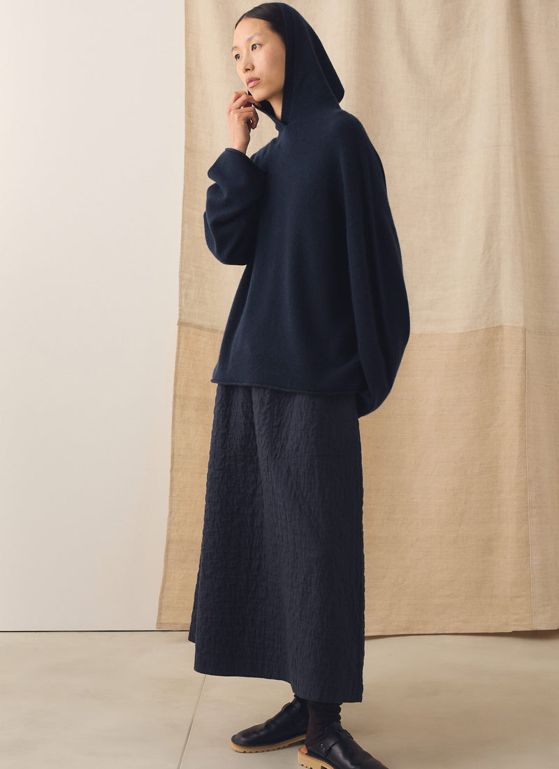 Wool Cashmere Hooded Sweater | Ink Blue