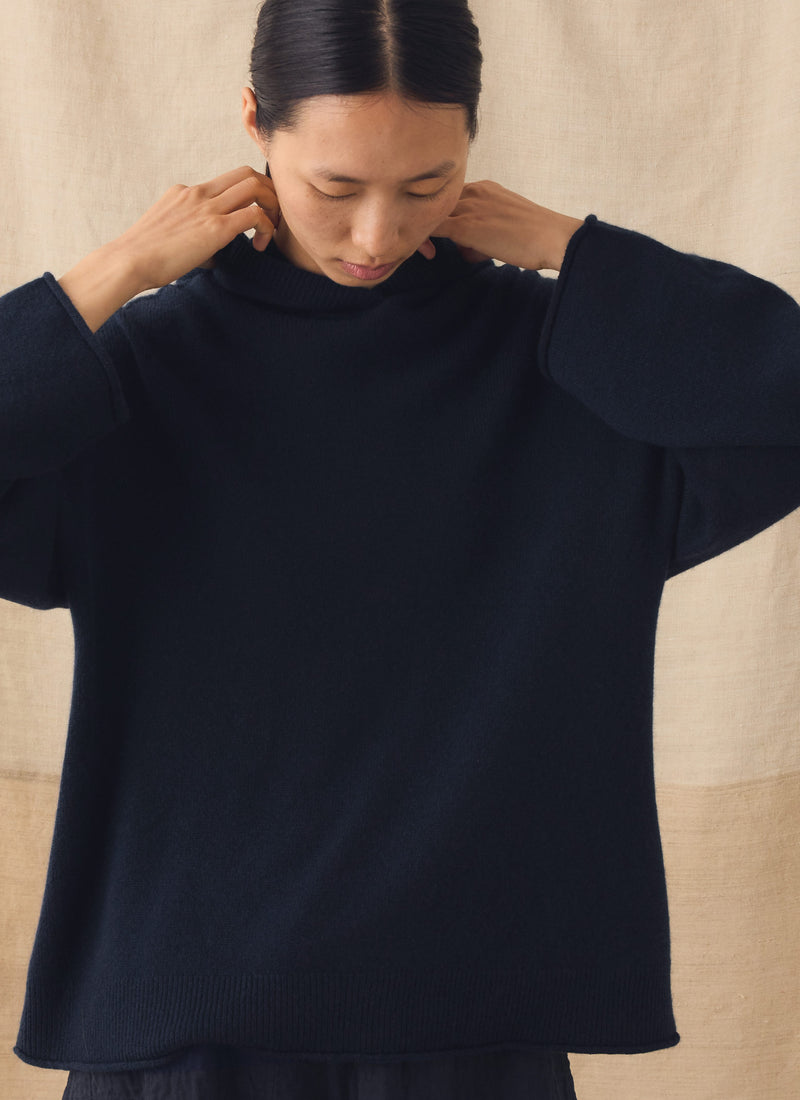 Wool Cashmere Hooded Sweater | Ink Blue