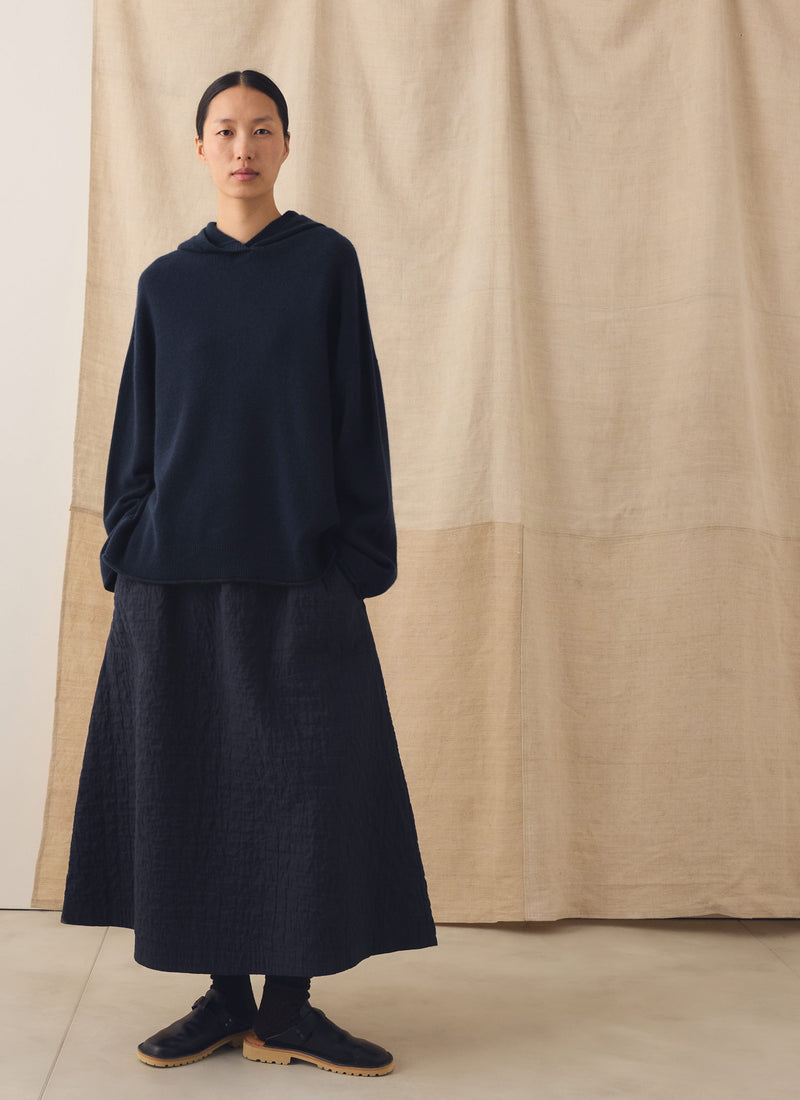 Wool Cashmere Hooded Sweater | Ink Blue