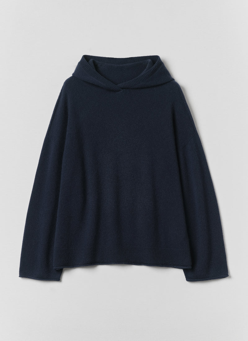 Wool Cashmere Hooded Sweater | Ink Blue