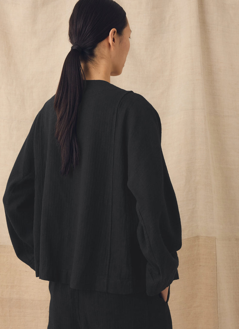 Brushed Linen Cotton Herringbone Wrap Top | Slate