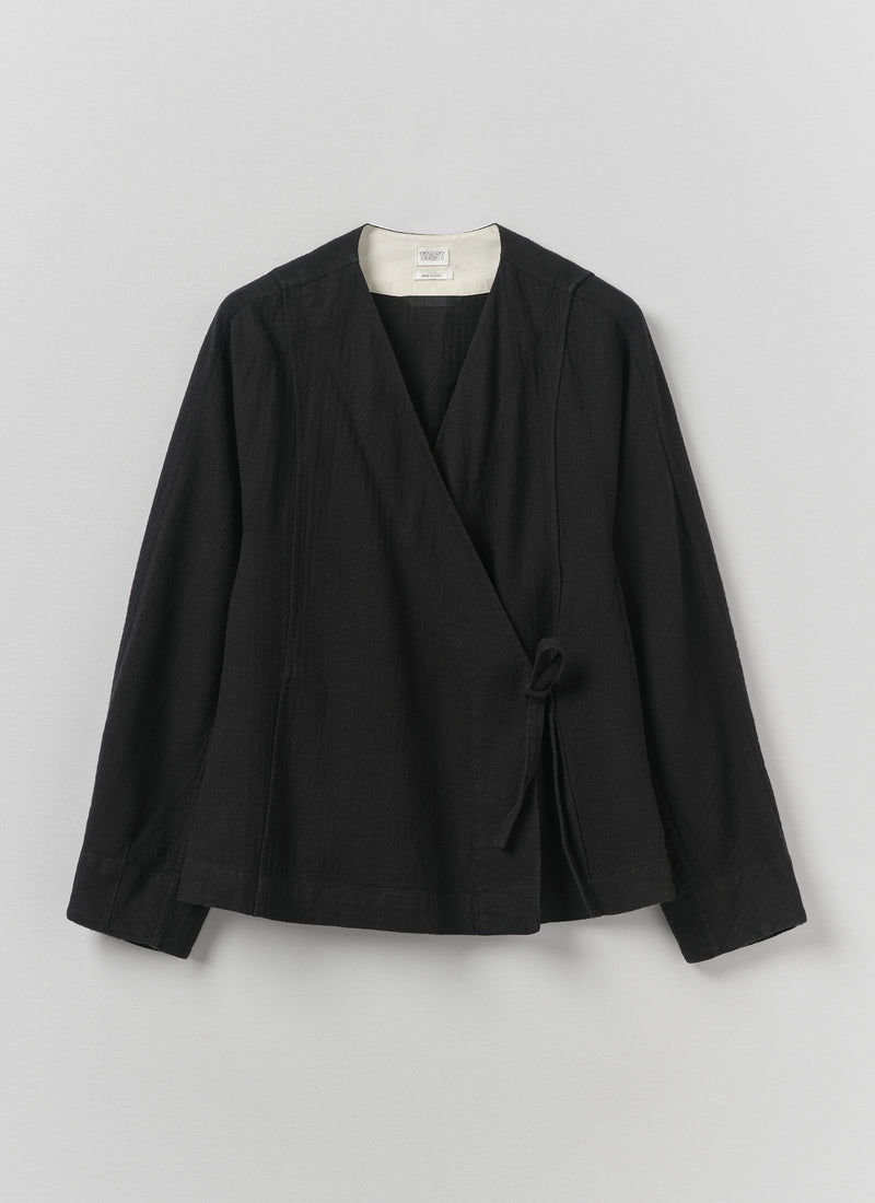 Brushed Linen Cotton Herringbone Wrap Top | Slate