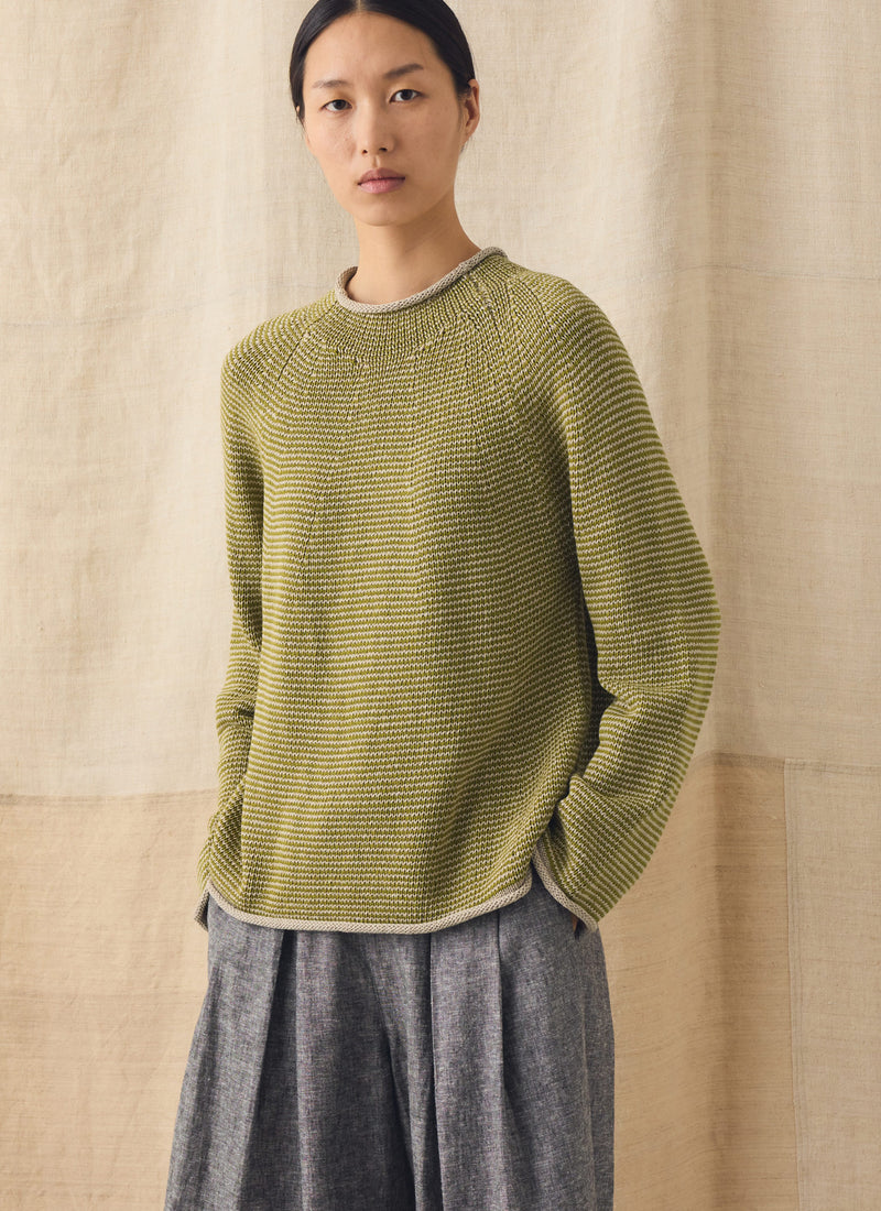 Stripe Linen Cotton Sweater | Olivine/Putty
