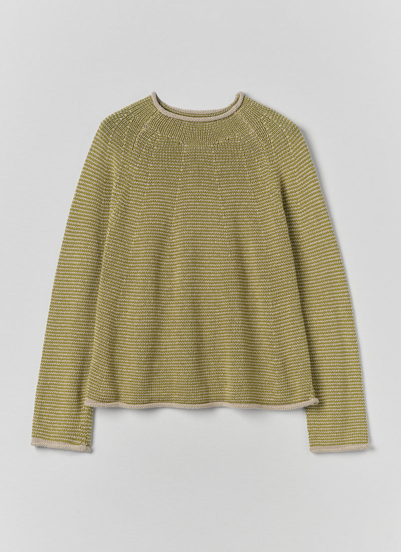 Stripe Linen Cotton Sweater | Olivine/Putty