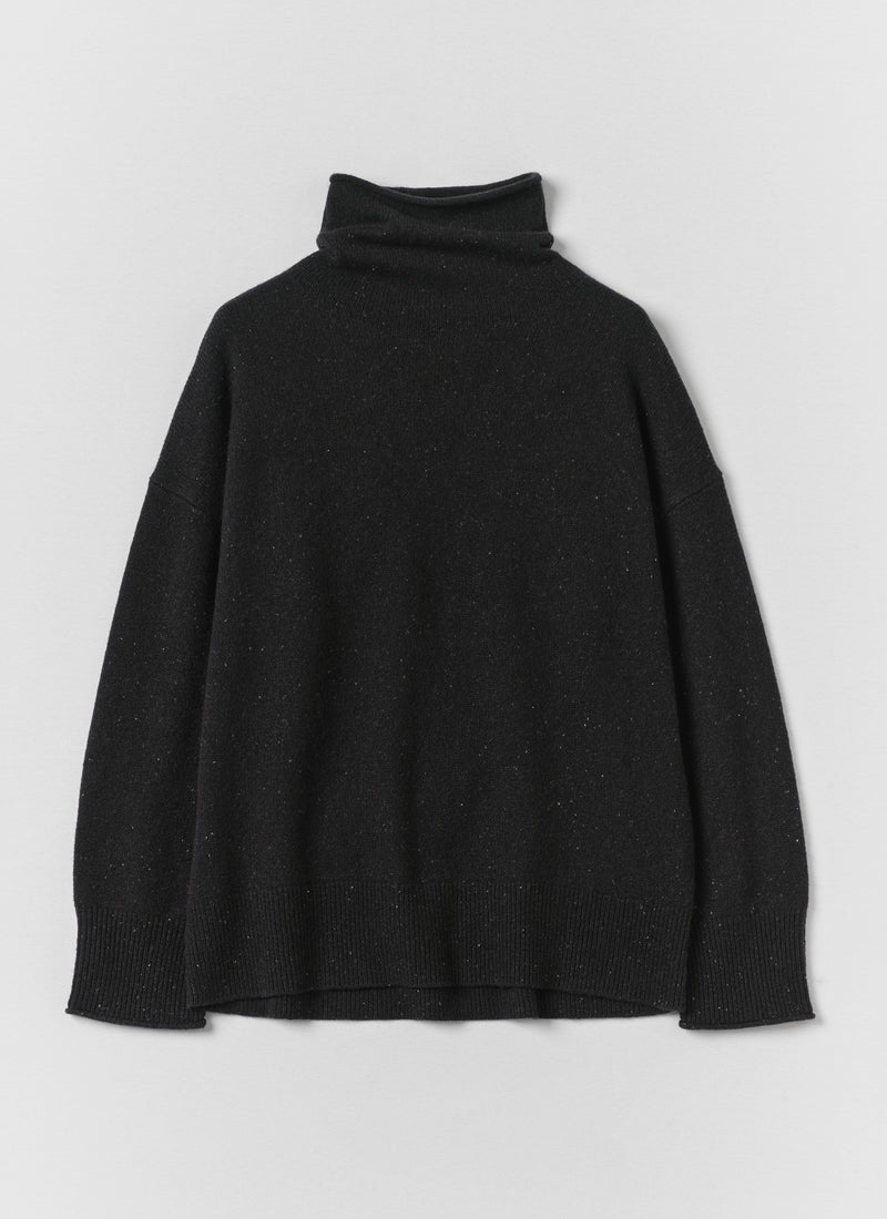 Wool Cashmere Roll Neck Sweater | Speckled Black