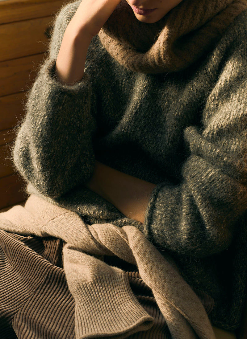 Textured Cotton Alpaca Sweater | Grey Melange