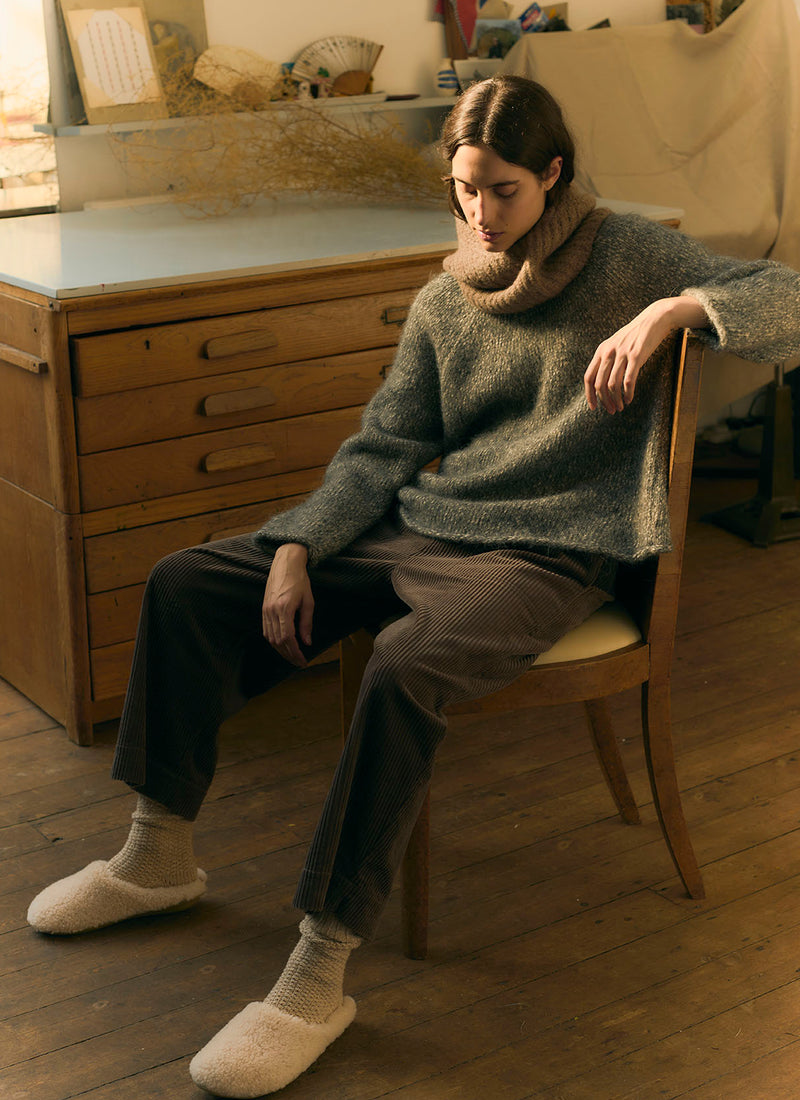 Textured Cotton Alpaca Sweater | Grey Melange