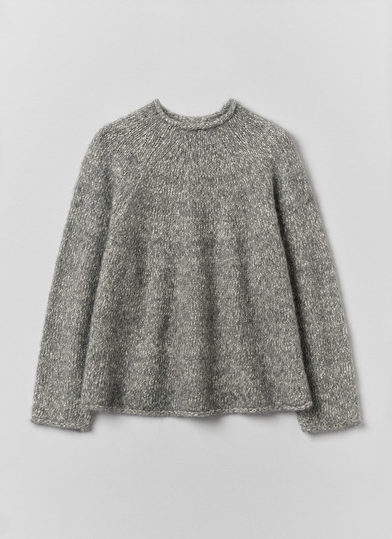 Textured Cotton Alpaca Sweater | Grey Melange