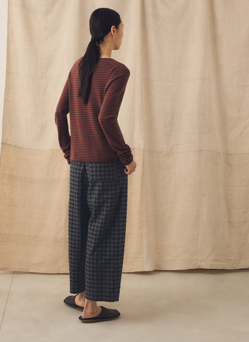 Stripe Wool Cashmere Neat Sweater | Burgundy/Bordeaux