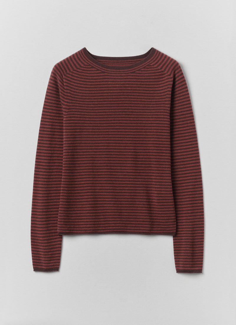 Stripe Wool Cashmere Neat Sweater | Burgundy/Bordeaux