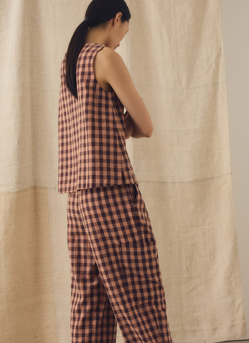 Gingham Linen Cotton Tank Top | Rosewood