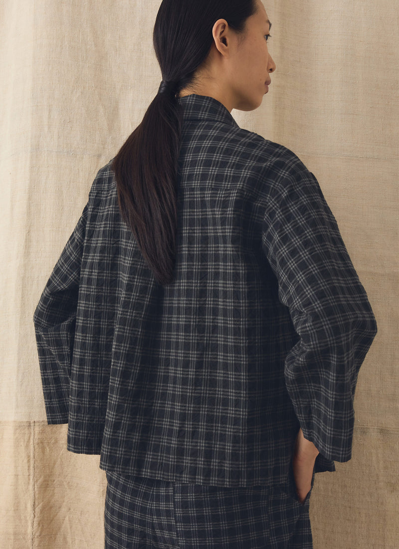 Check Cotton Wool Pyjama Shirt | Dark Charcoal/Black