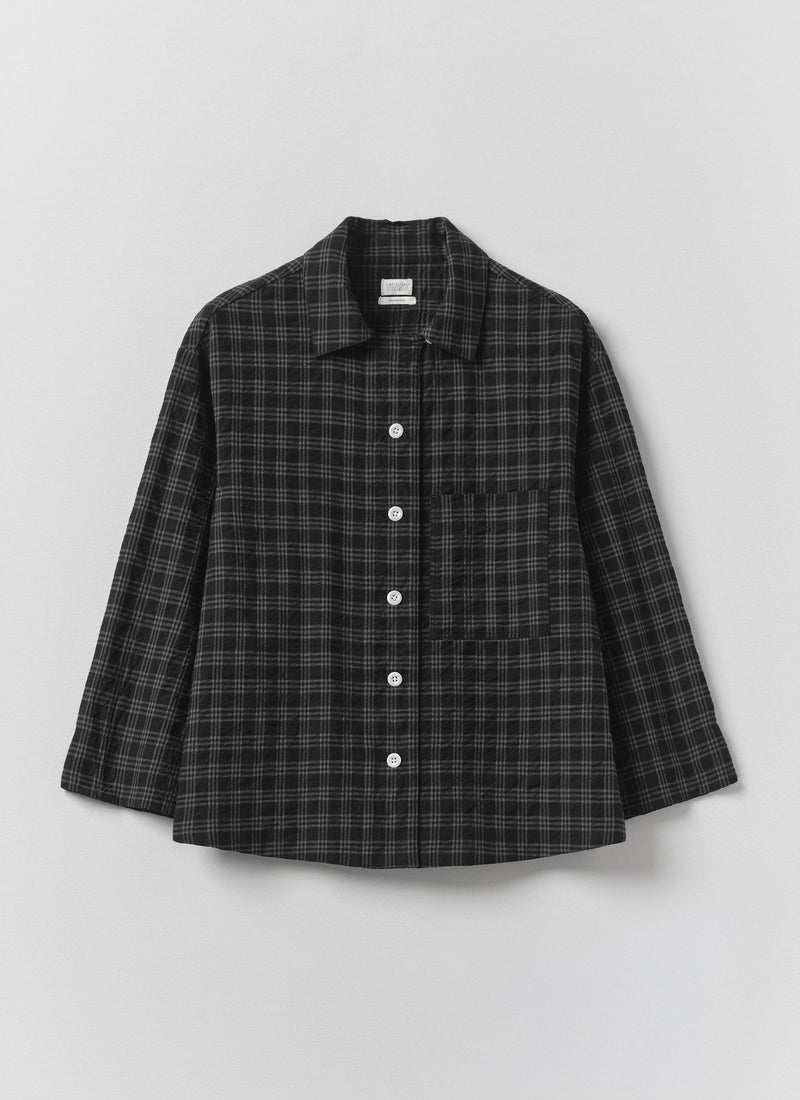 Check Cotton Wool Pyjama Shirt | Dark Charcoal/Black