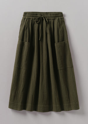 Crinkle Organic Cotton Patch Pocket Skirt | Darkest Olive