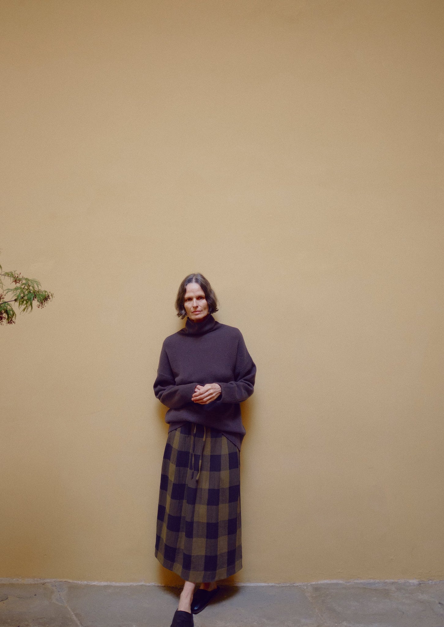 Crinkle Cotton Macro Gingham Skirt | Olive/Black