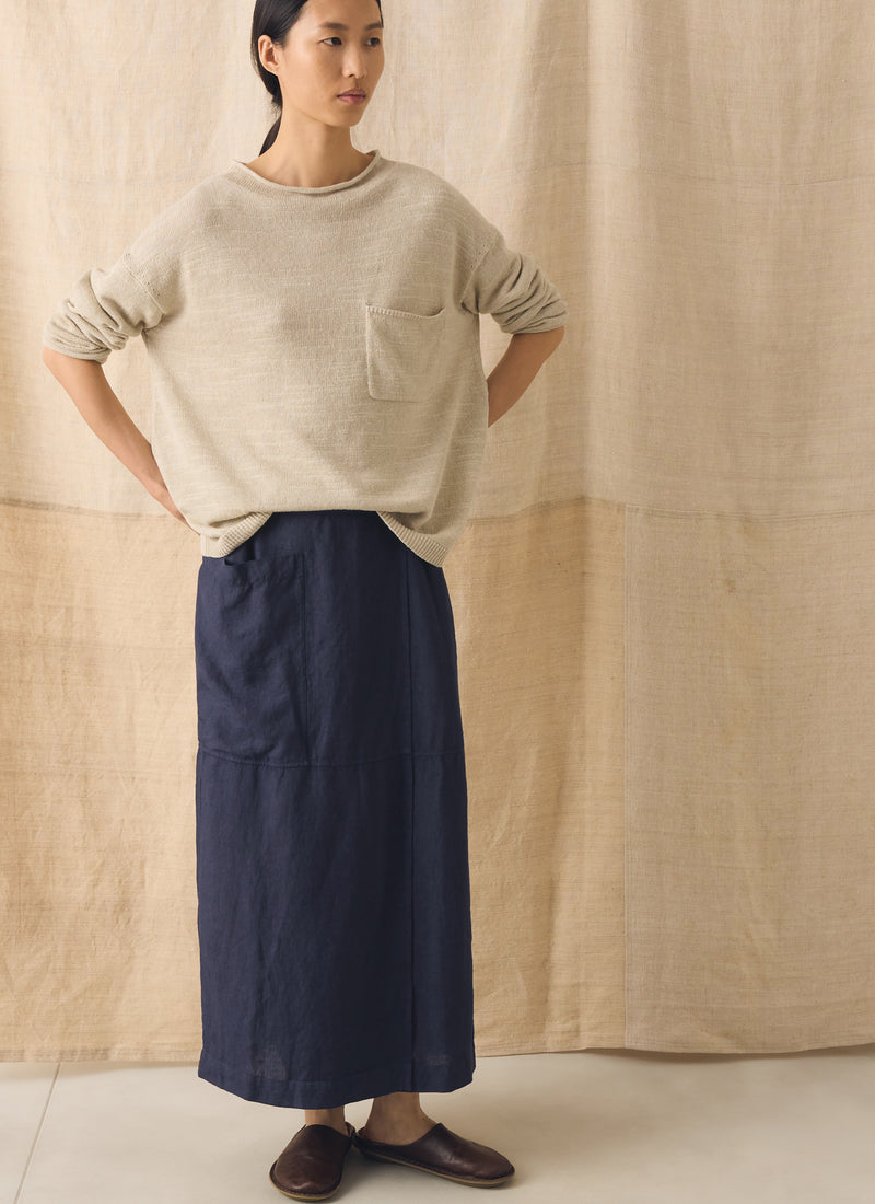 Garment Dyed Linen Apron Skirt | Blueberry