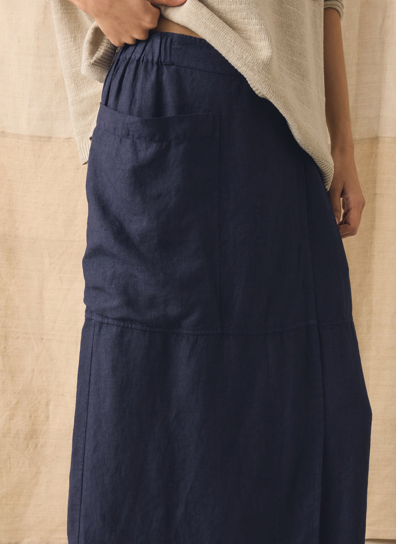 Garment Dyed Linen Apron Skirt | Blueberry