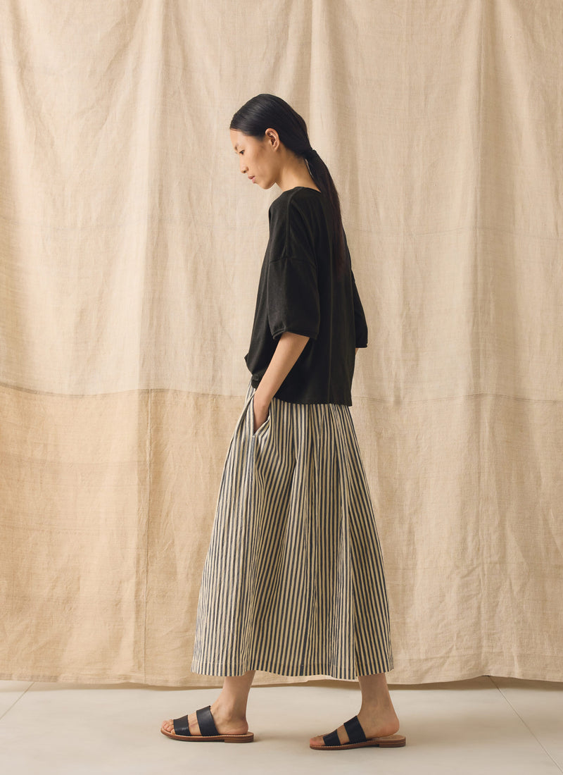 Pleated Cotton Stripe Skirt | Workshop Blue