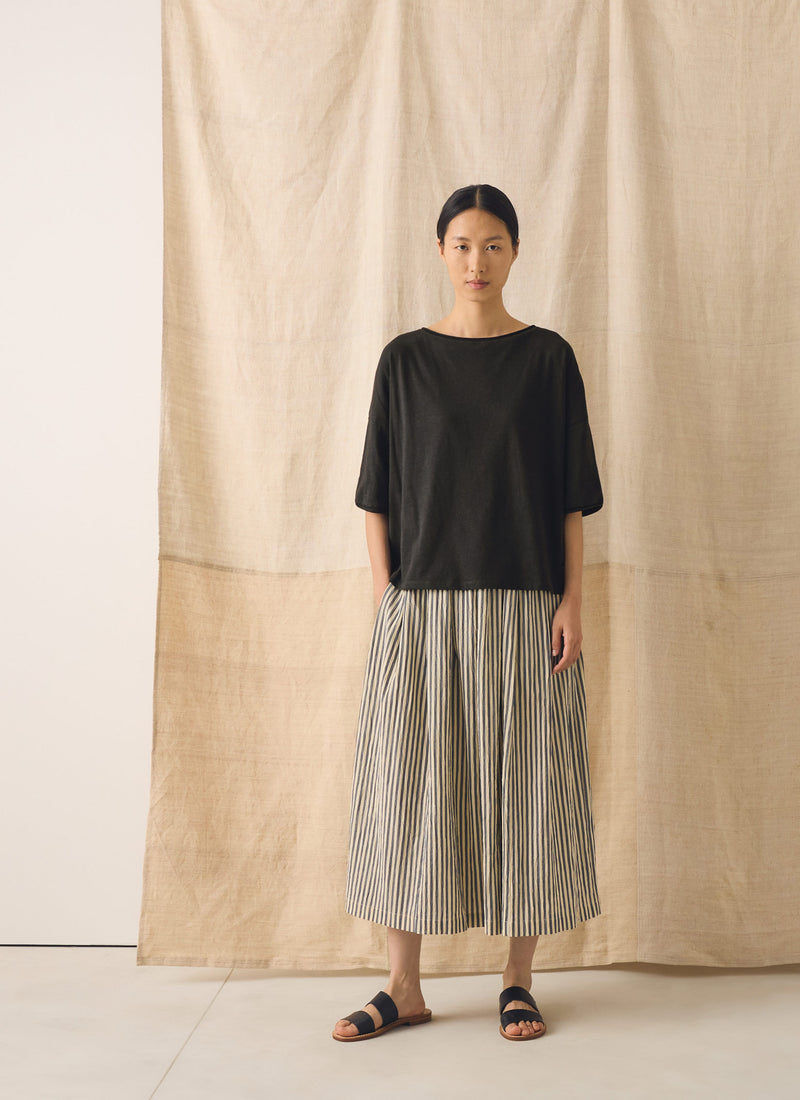 Pleated Cotton Stripe Skirt | Workshop Blue