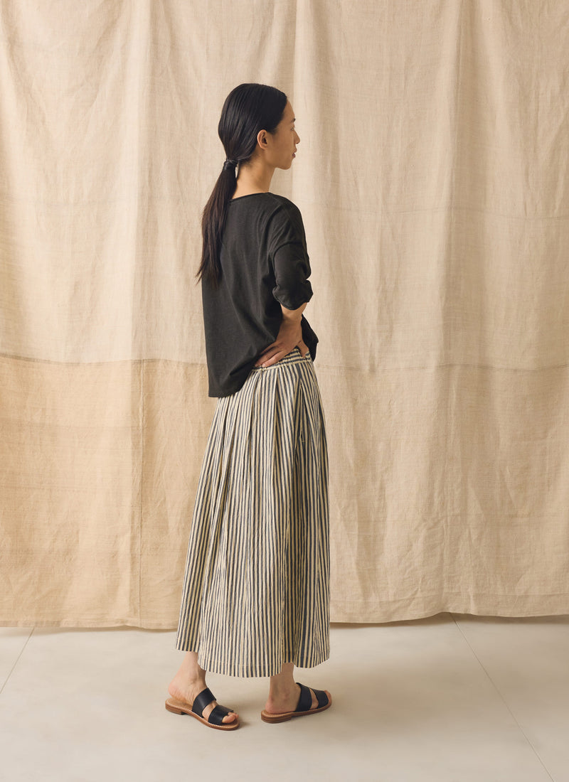 Pleated Cotton Stripe Skirt | Workshop Blue