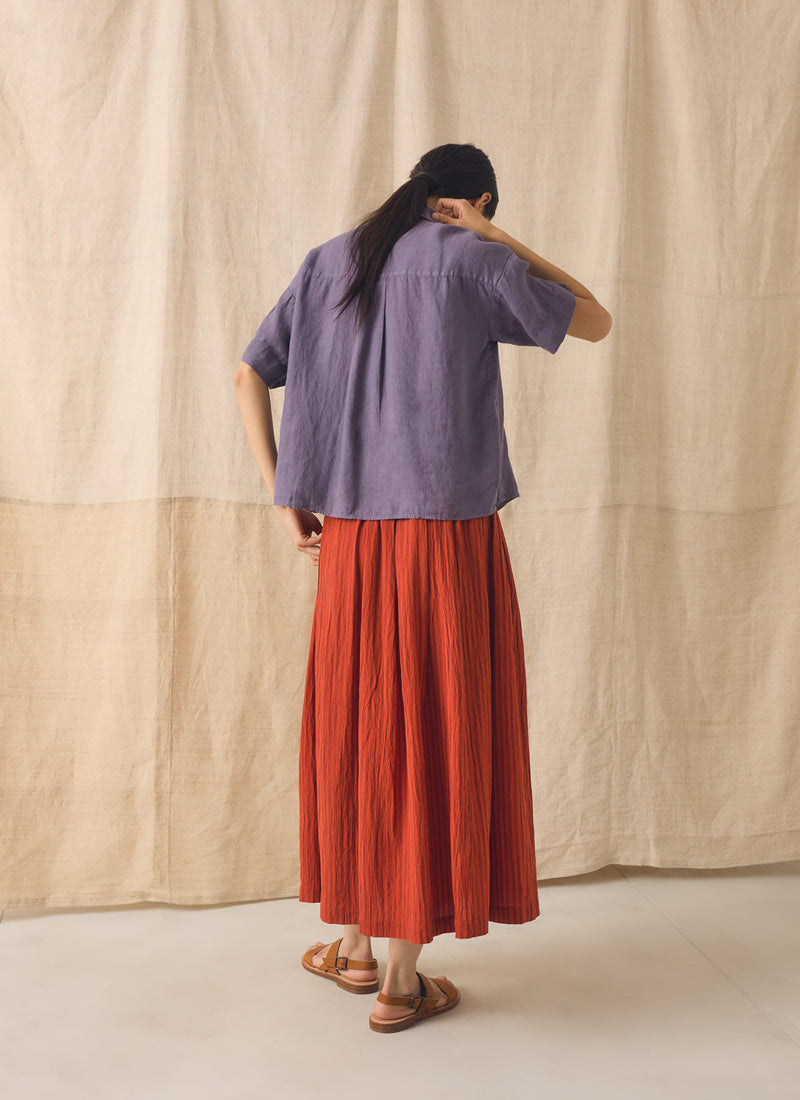 Pleated Cotton Stripe Skirt | Tomato