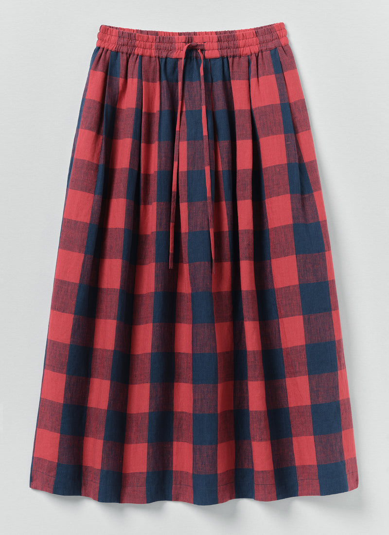 Gingham Check Linen Skirt | Raspberry/Blue