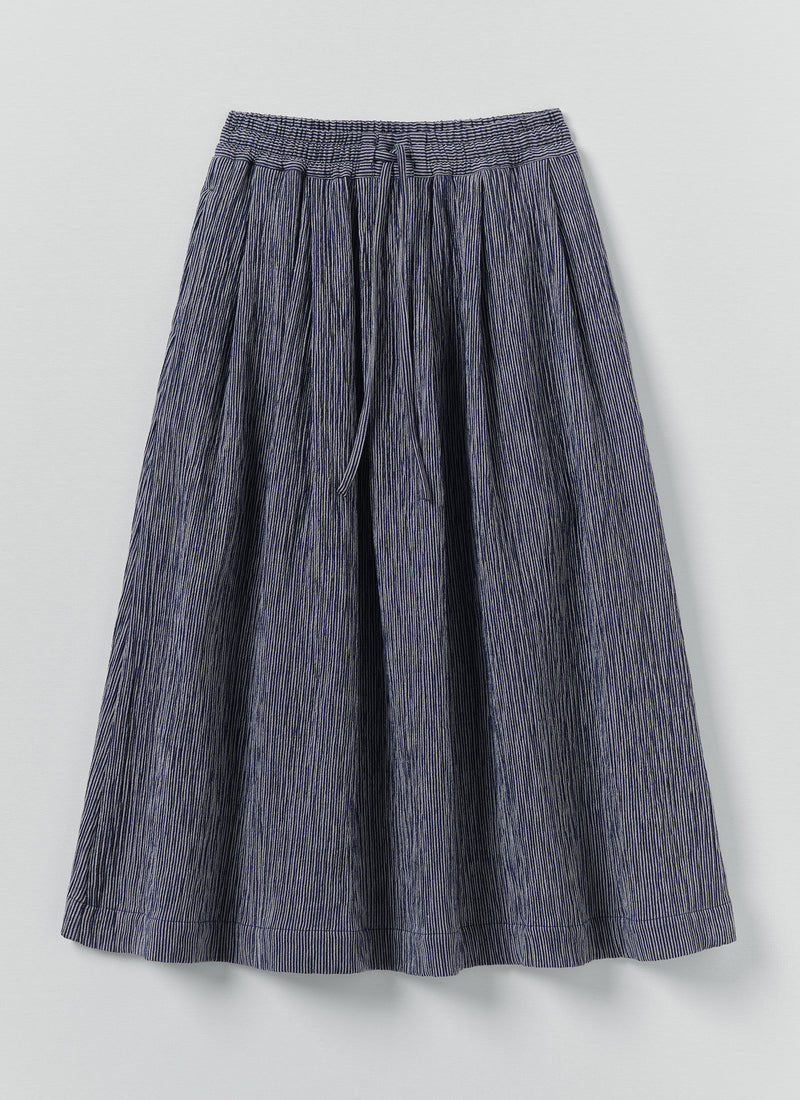 Crinkle Cotton Skirt | Dark Blue/White