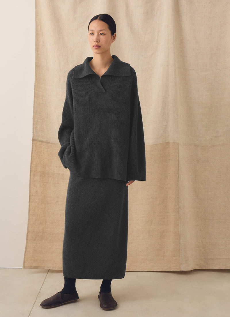 Wool Cashmere Knitted Skirt | Charcoal