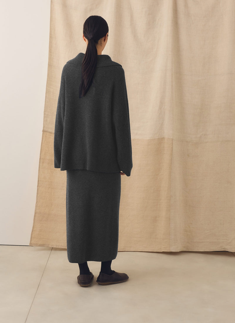Wool Cashmere Knitted Skirt | Charcoal