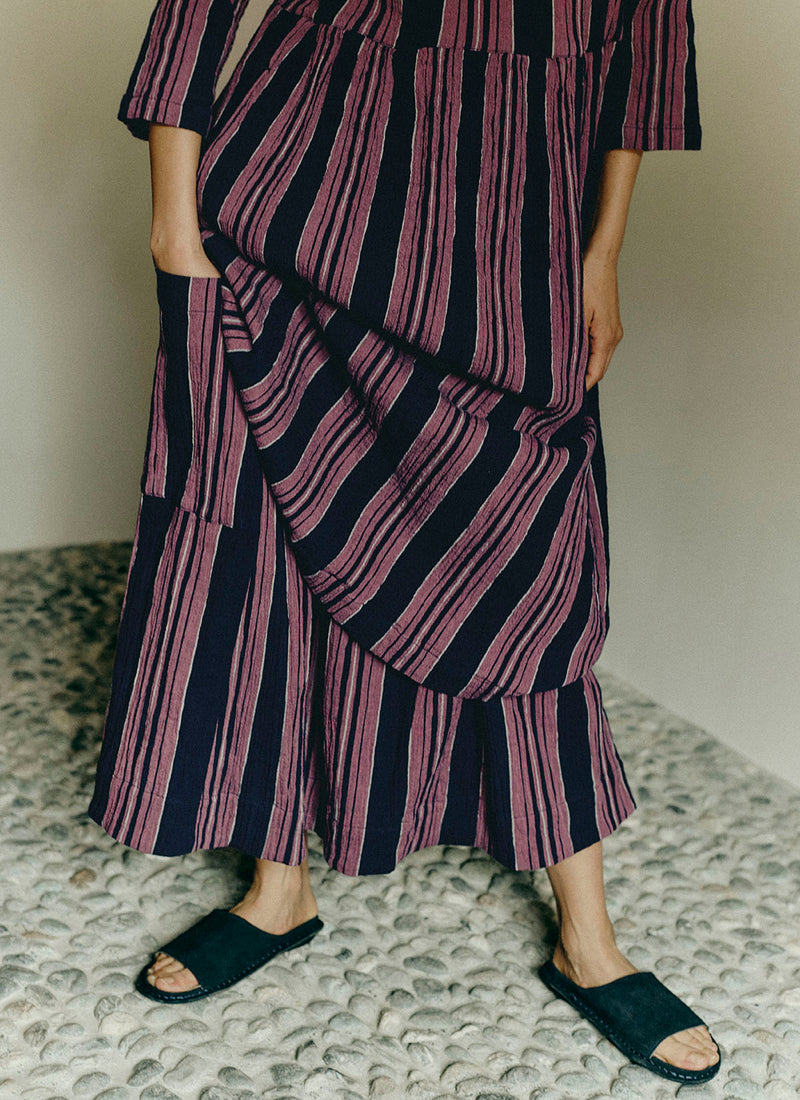 Winnow Stripe Crinkled Cotton Skirt | Midnight/Rose