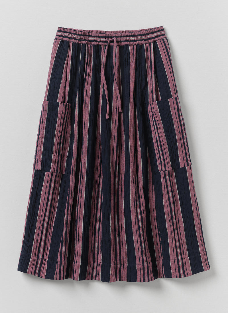 Winnow Stripe Crinkled Cotton Skirt | Midnight/Rose