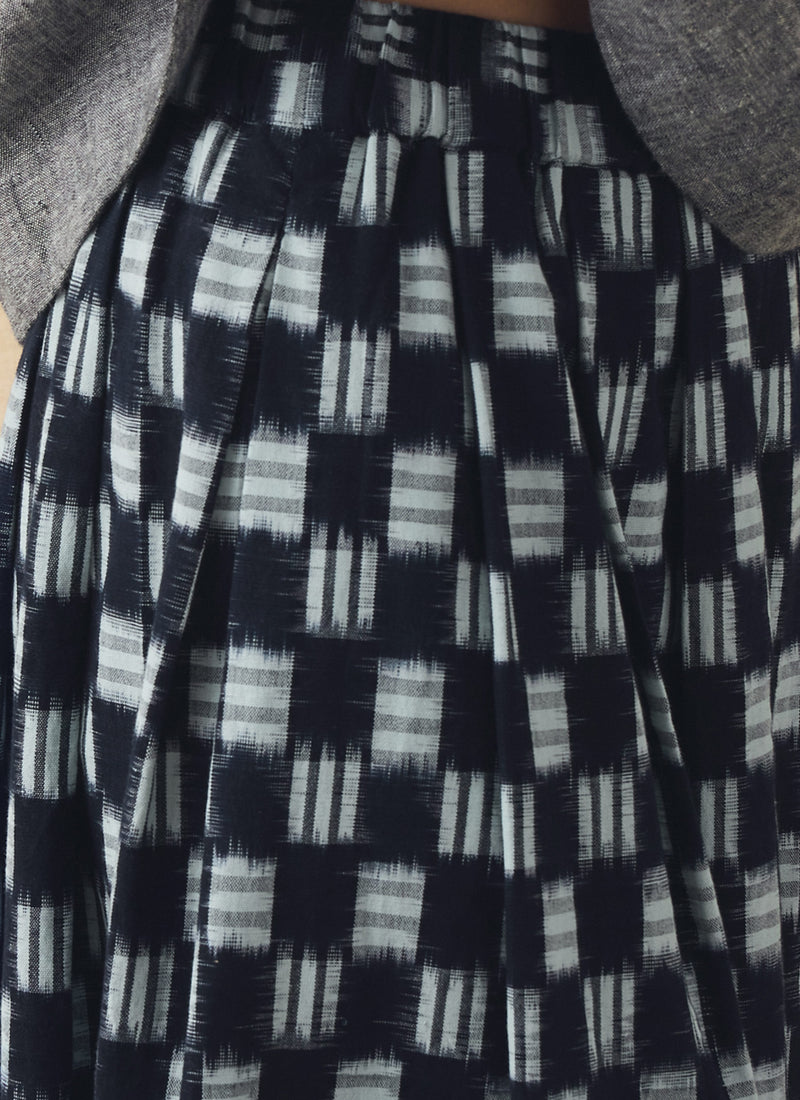 Lore Ikat Pleated Cotton Skirt | Indigo
