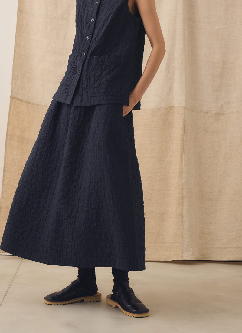 Quilted Cotton Pull On Skirt | Indigo Blue