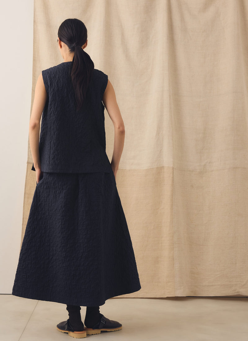 Quilted Cotton Pull On Skirt | Indigo Blue