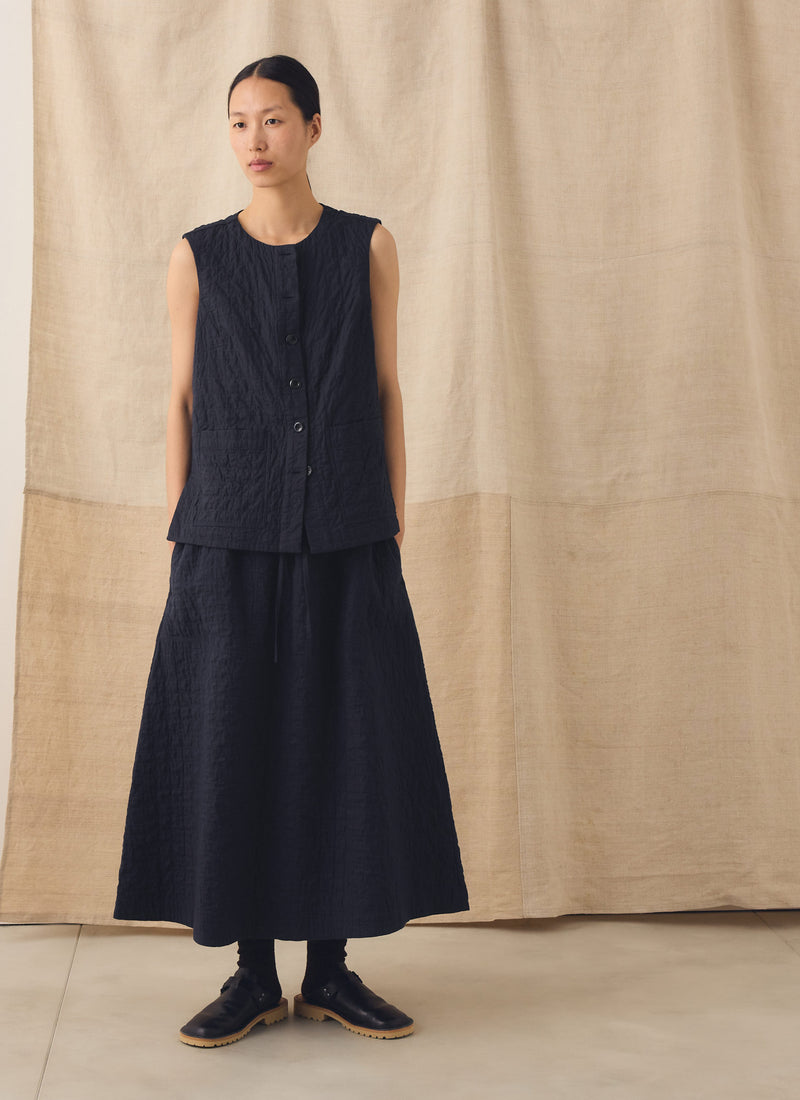 Quilted Cotton Pull On Skirt | Indigo Blue
