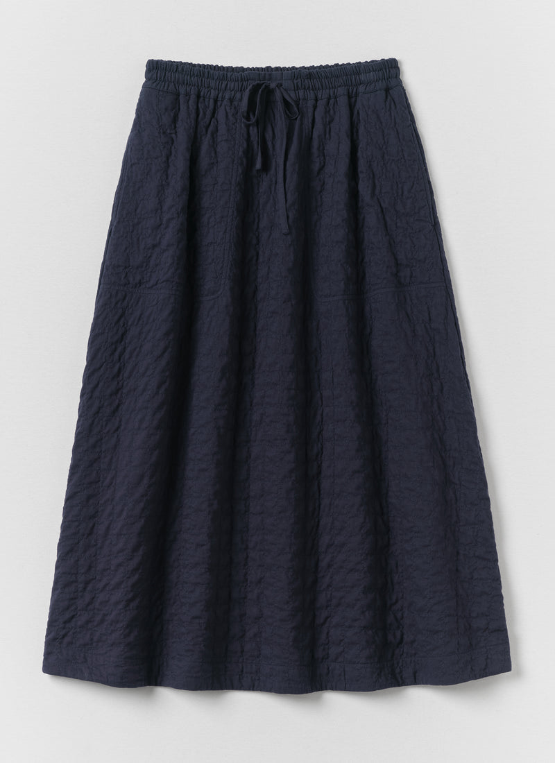 Quilted Cotton Pull On Skirt | Indigo Blue