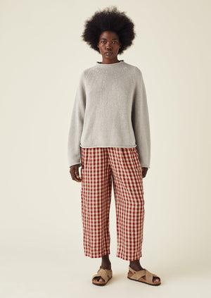 Gingham Linen Patch Pocket Trousers | Blush