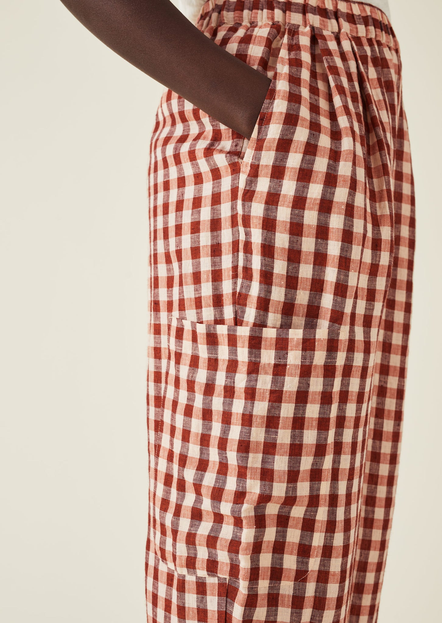 Gingham Linen Patch Pocket Trousers | Blush