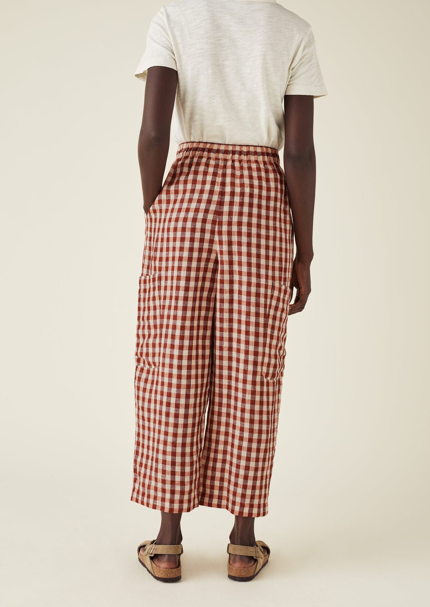 Gingham Linen Patch Pocket Trousers Blush TOAST