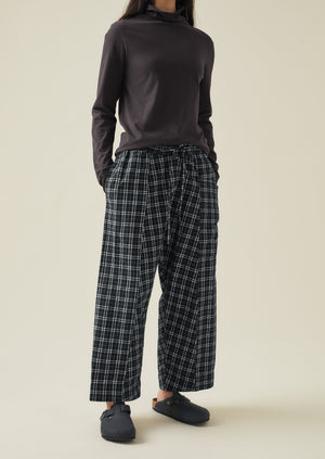 Check Cotton Wool Pull On Trousers | Charcoal/Ecru